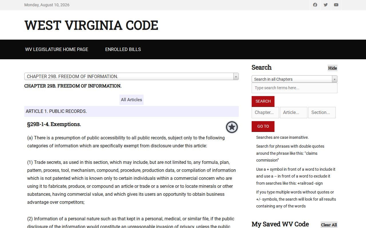 West Virginia FOIA exemptions affecting Peterstown police records