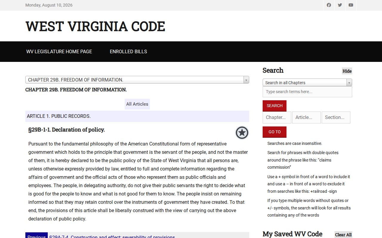 West Virginia FOIA policy for Peterstown criminal records