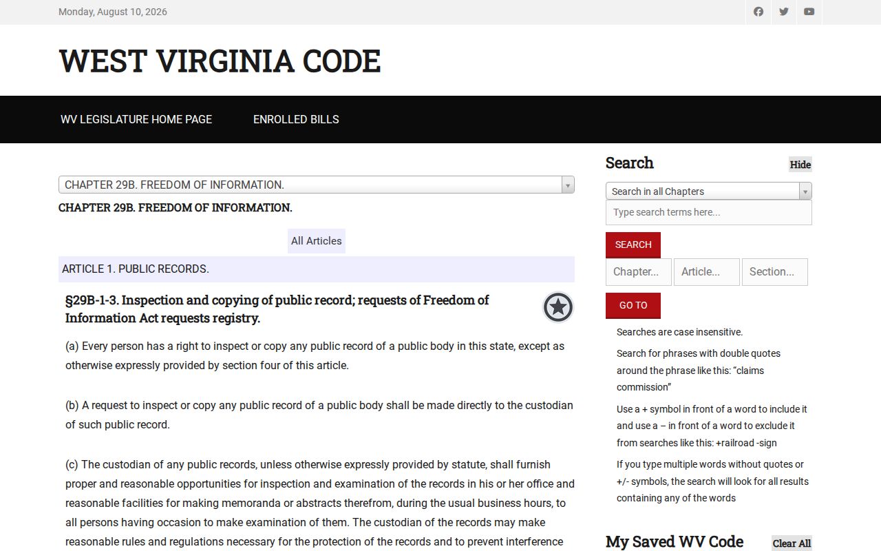 FOIA request procedure for Peterstown criminal history records