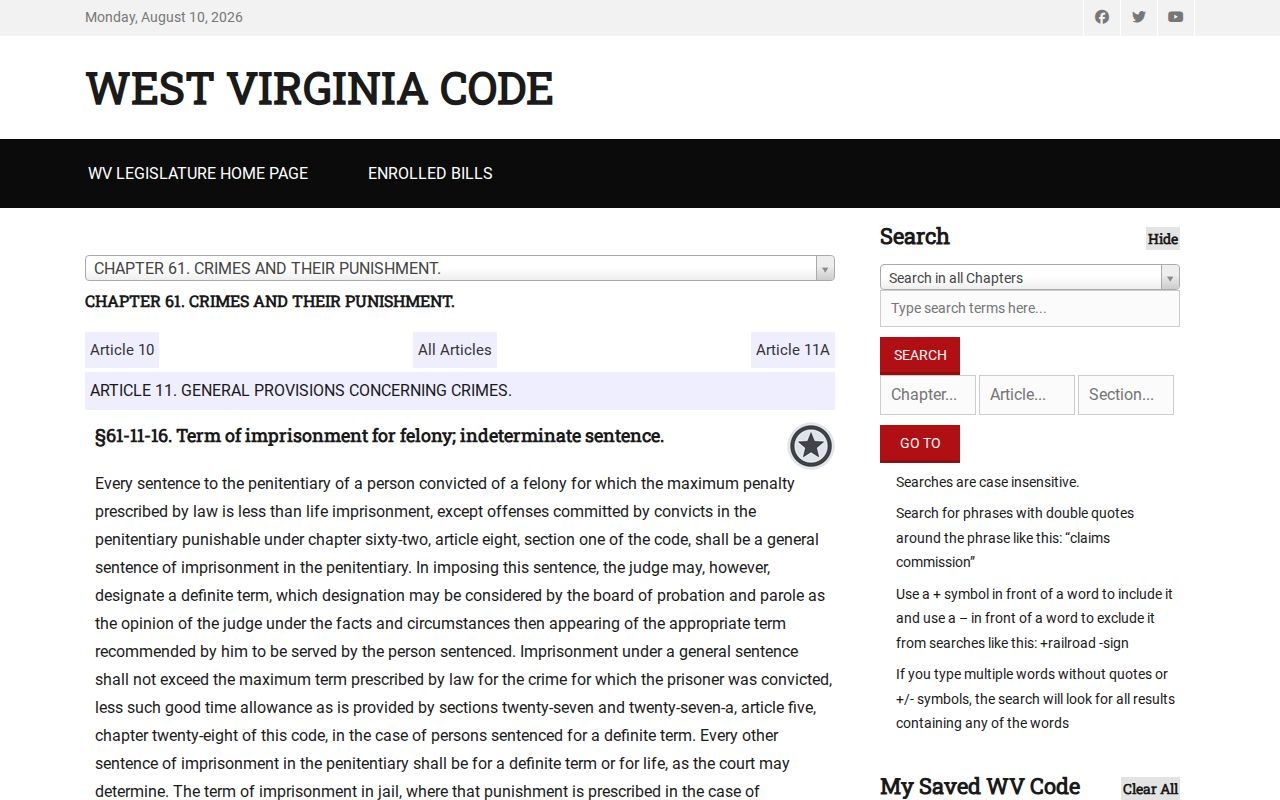 West Virginia offense classification source for a Monroe County registry check