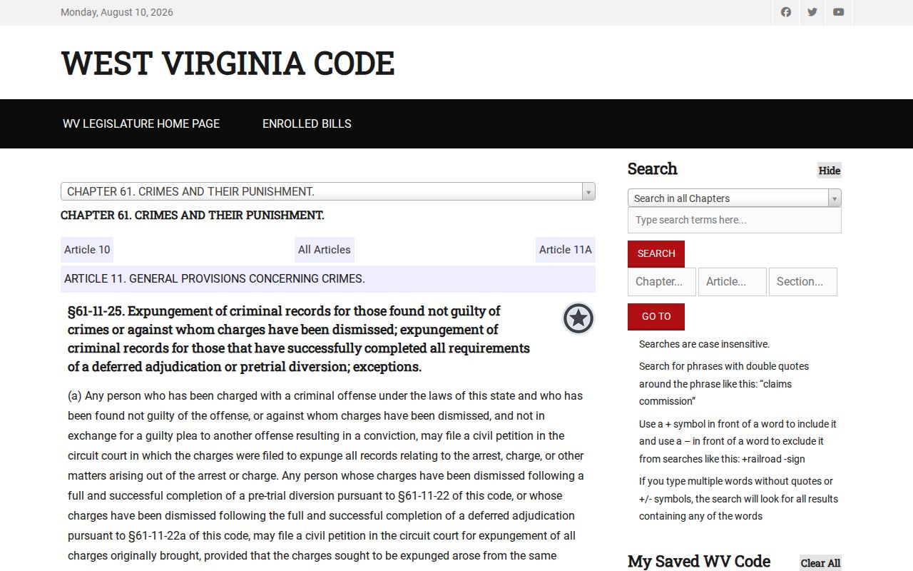 Union Monroe County criminal records dismissal and acquittal expungement statute